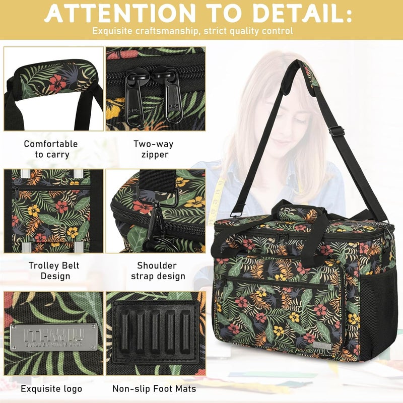 ITHWIU Sewing Machine Carrying Case with Multiple Storage Pockets for Accessories, Universal Tote Storage Bag Compatible with Most Standard Singer, Brother, Janome, Floral - Image 4